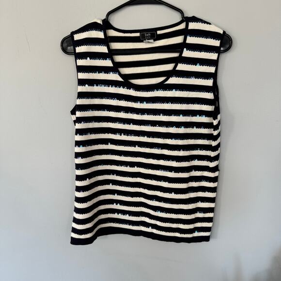Lark Lane Dark Blue & White Stripe Sleeveless Top w/ Sequins Women's Size Medium - Picture 1 of 7